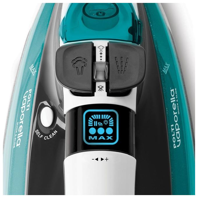 Polti PLEU0253 Vaporella Quick and Slide QS220 Ferro a Vapore 2400 W 350 ml 40 g-min Colpo Vapore 250 g Display Digitale Piastra Pro-Steam colore Verde Bianco