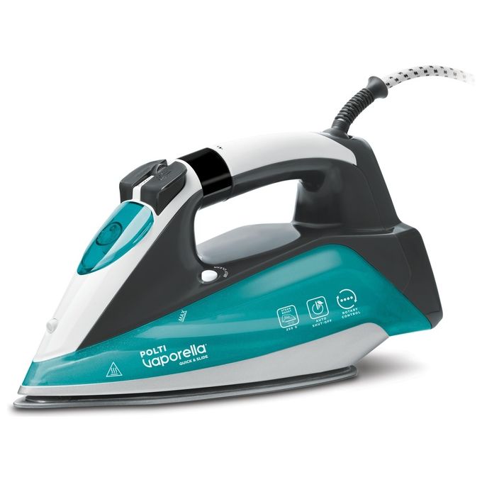 Polti PLEU0253 Vaporella Quick and Slide QS220 Ferro a Vapore 2400 W 350 ml 40 g-min Colpo Vapore 250 g Display Digitale Piastra Pro-Steam colore Verde Bianco