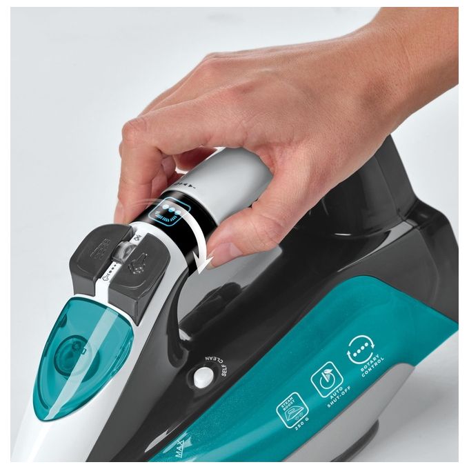 Polti PLEU0253 Vaporella Quick and Slide QS220 Ferro a Vapore 2400 W 350 ml 40 g-min Colpo Vapore 250 g Display Digitale Piastra Pro-Steam colore Verde Bianco