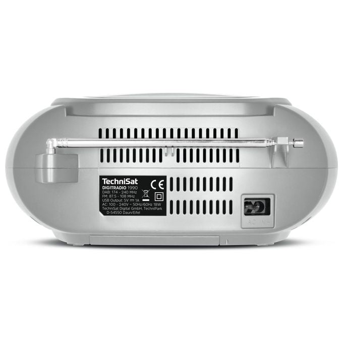 TechniSat 0001-3952 DigitRadio 1990 Radio portatile Analogico e Digitale con DAB+ FM Lettore CD Bluetooth USB 3 W Riproduzione MP3 colore Argento