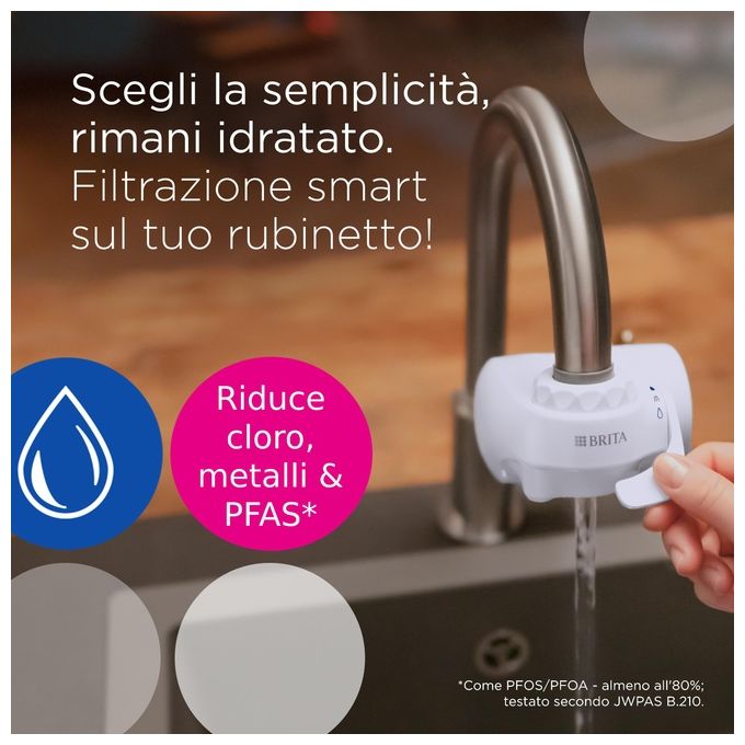 Brita 1052066 ON TAP V Filtro Acqua Rubinetto 4 Stadi 600 L Riduce Cloro Metalli e PFAS colore Bianco