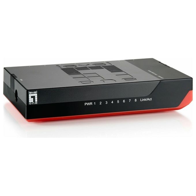 LevelOne GSW-0807 Switch di Rete Non Gestito 8 Porte Gigabit Ethernet 10-100-1000 Mbps 16 Gbit-s Store-and-Forward colore Nero Rosso