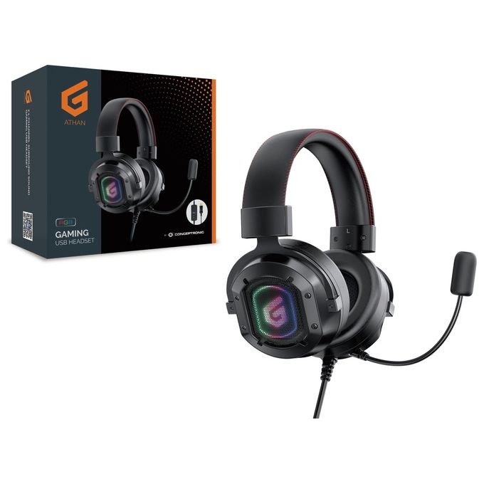 Conceptronic ATHAN02B Cuffie Gaming USB 7.1 Canali Audio con Microfono Circumaurali Retroilluminazione RGB Cavo 2,2 m colore Nero