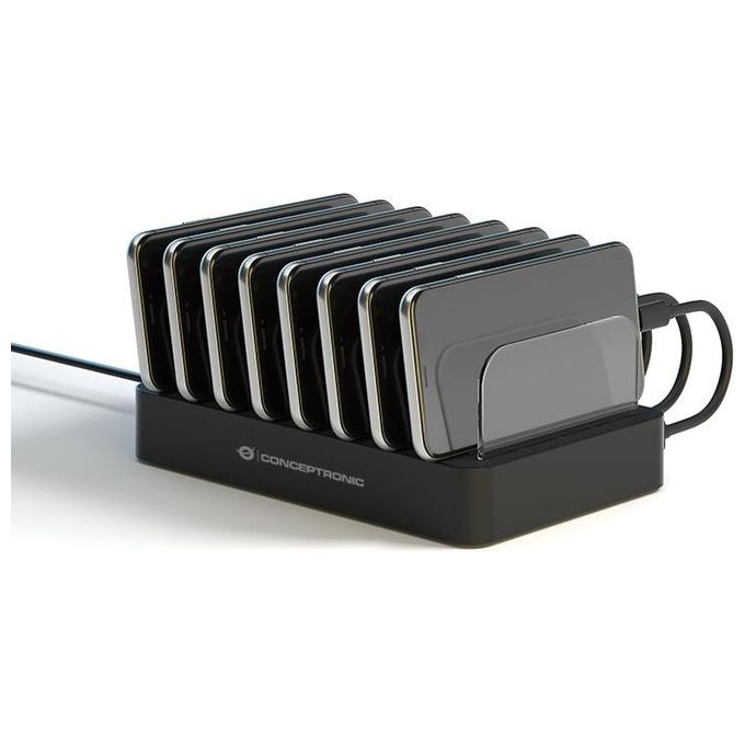 Conceptronic OZUL02B Stazione di Ricarica USB 8 Porte 75W USB-C PD 3.0 20W USB-A 35W colore Nero