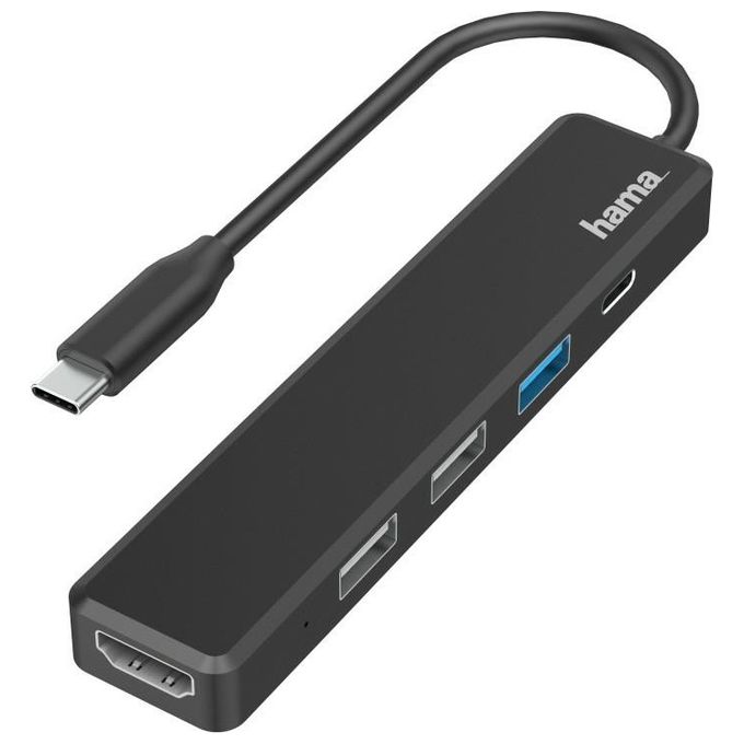 Hama 00200117 Hub USB-C 5 Porte 3x USB-A USB-C HDMI Ultra HD 4K 30Hz USB 3.2 Gen 1 Power Delivery 100W colore Nero