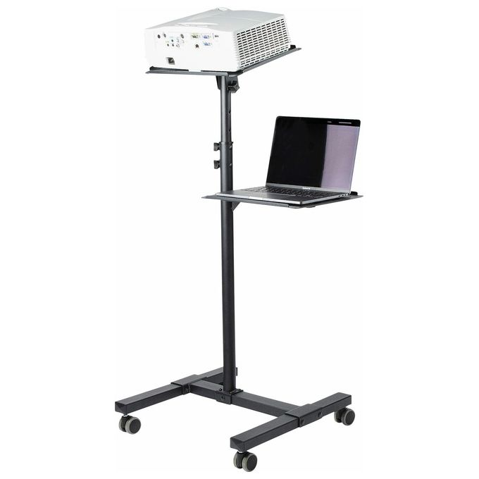 StarTech ADJPROJCART Supporto per proiettore e laptop mobile con 2 ripiani regolabili da 10Kg ciascuno altezza regolabile da 95 a 145 cm con ruote bloccabili colore Nero