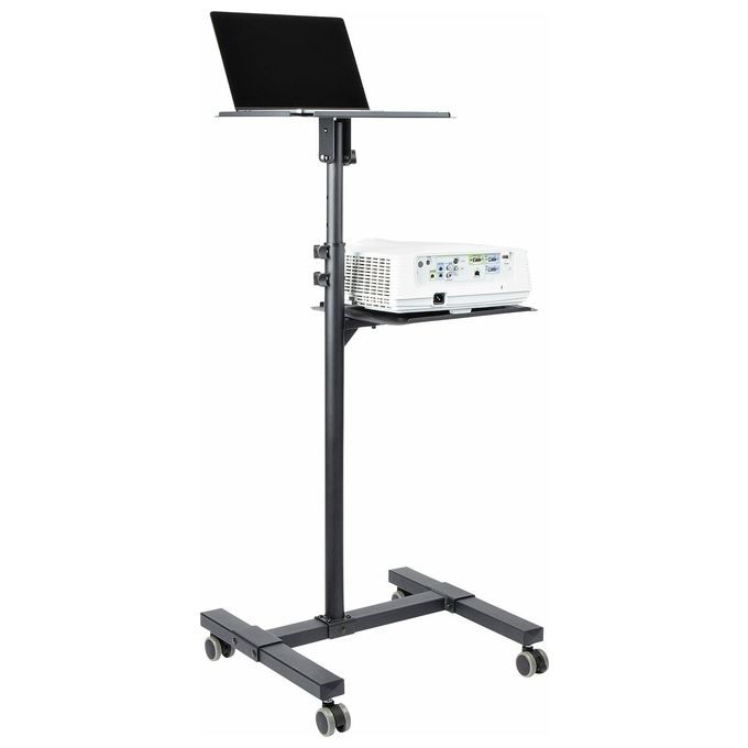 StarTech ADJPROJCART Supporto per proiettore e laptop mobile con 2 ripiani regolabili da 10Kg ciascuno altezza regolabile da 95 a 145 cm con ruote bloccabili colore Nero