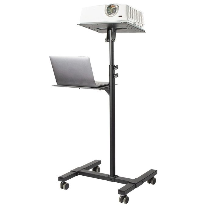 StarTech ADJPROJCART Supporto per proiettore e laptop mobile con 2 ripiani regolabili da 10Kg ciascuno altezza regolabile da 95 a 145 cm con ruote bloccabili colore Nero