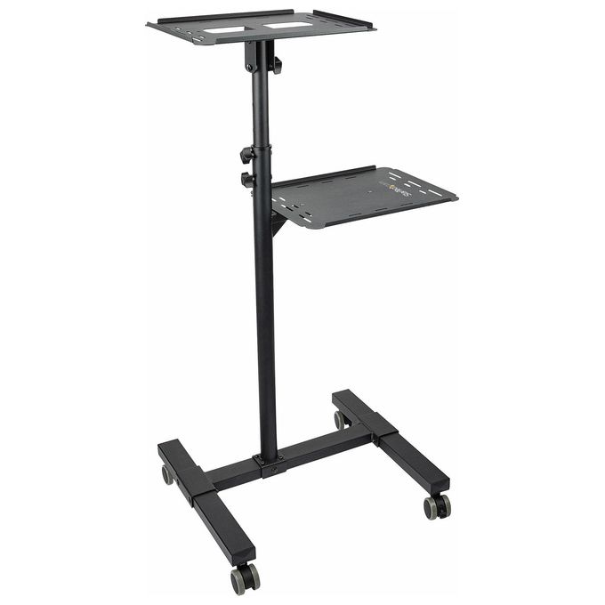StarTech ADJPROJCART Supporto per proiettore e laptop mobile con 2 ripiani regolabili da 10Kg ciascuno altezza regolabile da 95 a 145 cm con ruote bloccabili colore Nero