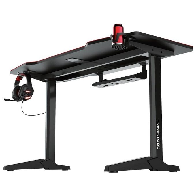 Trust 23802 GXT 1175 Imperius XL Scrivania Gaming 140x66 cm Gestione Cavi Supporto Cuffie Portabicchiere colore Nero Rosso