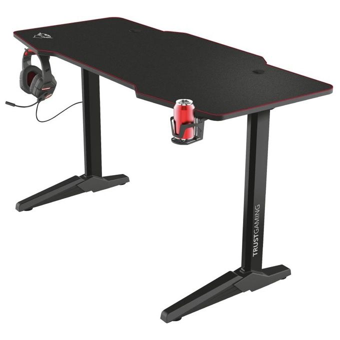 Trust 23802 GXT 1175 Imperius XL Scrivania Gaming 140x66 cm Gestione Cavi Supporto Cuffie Portabicchiere colore Nero Rosso