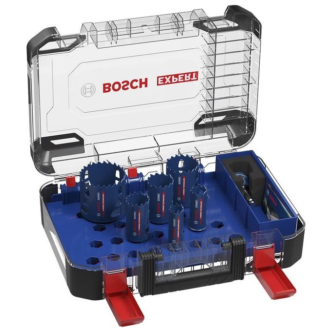 Bosch 2608900448 Set di Seghe a Tazza Expert Tough Material 14 pz Diametri 20 22 25 32 35 40 44 51 60 68 76 mm Lunghezza 60 mm Adatto per Legno Metallo Acciaio Inox Mattone Piastrelle Plastica colore Blu