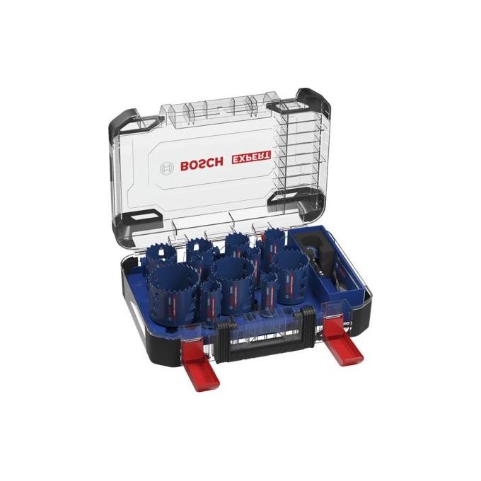 Bosch 2608900448 Set di Seghe a Tazza Expert Tough Material 14 pz Diametri 20 22 25 32 35 40 44 51 60 68 76 mm Lunghezza 60 mm Adatto per Legno Metallo Acciaio Inox Mattone Piastrelle Plastica colore Blu