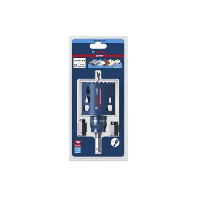 Bosch 2608900450 EXPERT Tough Material Set di Sega a Tazza 5 pezzi Diametro 68 mm Lunghezza 60 mm Sistema Power Change Plus colore Blu