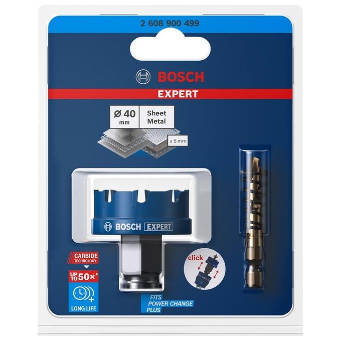 Bosch 2608900499 Expert Sega a tazza per lamiere di acciaio e acciaio inossidabile diametro 40 mm lunghezza utile 5 mm adatta per trapano a percussione e avvitatore a impulsi con sistema di fissaggio Power Change Plus colore Nero