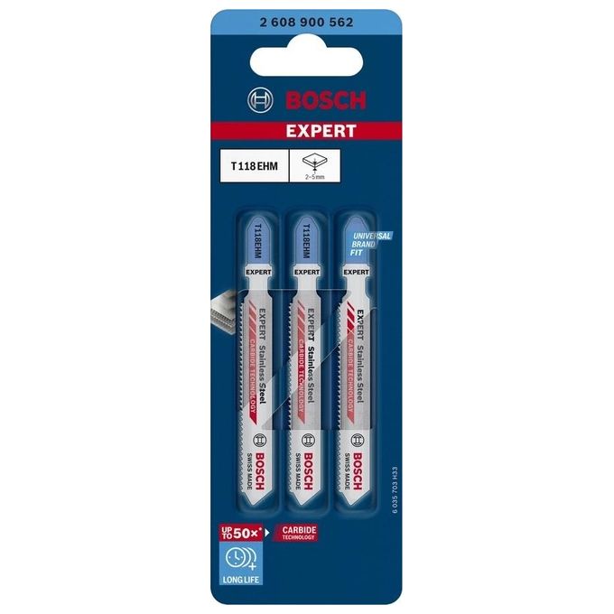 Bosch EXPERT Lama per Seghetto T118EHM 3Stk Stainless Steel