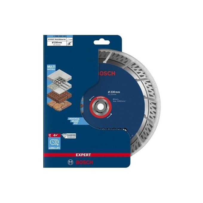 Bosch 2608900661 Expert MultiMaterial Disco Diamantato da Taglio 150 mm foro 22.23 mm spessore 2.4 mm colore Argento