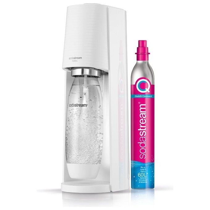SodaStream 1012811440 Terra Gasatore d'Acqua con Bottiglia 1L e Cilindro CO2 Quick Connect 60L colore Bianco