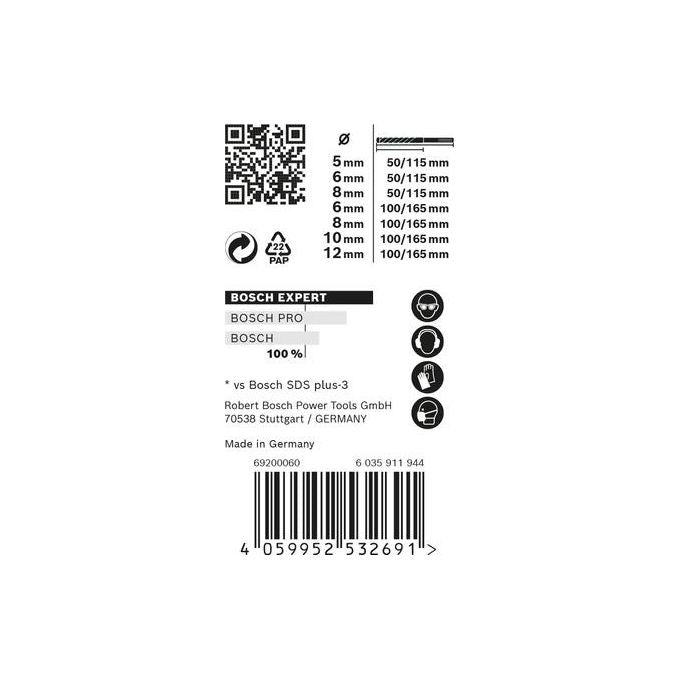 Bosch 2 608 900 195 Expert Set di Punte per Trapano 7 pz SDS-plus in Carburo per Cemento Pietra Calcestruzzo colore Nero