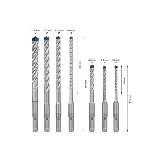 Bosch 2 608 900 195 Expert Set di Punte per Trapano 7 pz SDS-plus in Carburo per Cemento Pietra Calcestruzzo colore Nero