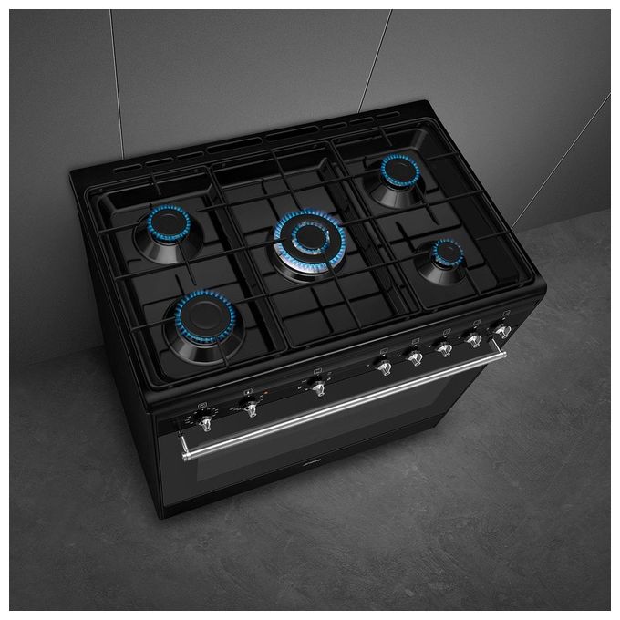 Smeg CX91GMBL Concerto Cucina Libera Installazione Gas 5 fuochi Forno Elettrico Termoventilato 115 L Classe A (90x60x90 cm) colore Nero