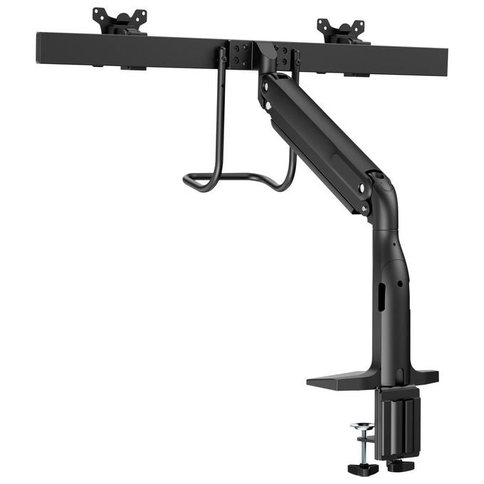 V7 DM1HDD Supporto per Doppio Monitor con Barra a Molla a Gas Regolabile in Altezza Rotazione ±32° Inclinazione -22° +45° VESA 75x75 100x100 mm colore Nero