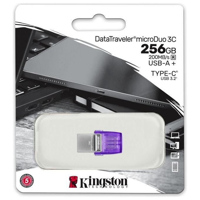 Kingston Technology DataTraveler microDuo 3C Chiavetta USB 256Gb Acciaio Inossidabile-Porpora