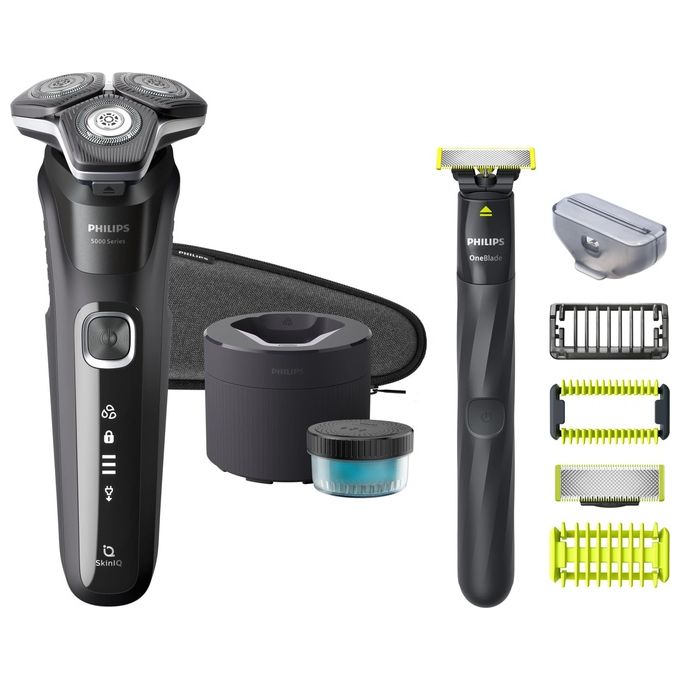 Philips S5898-79 Shaver Series 5000 Rasoio elettrico rotativo Wet and Dry 3 testine autonomia 60 min colore Cromo