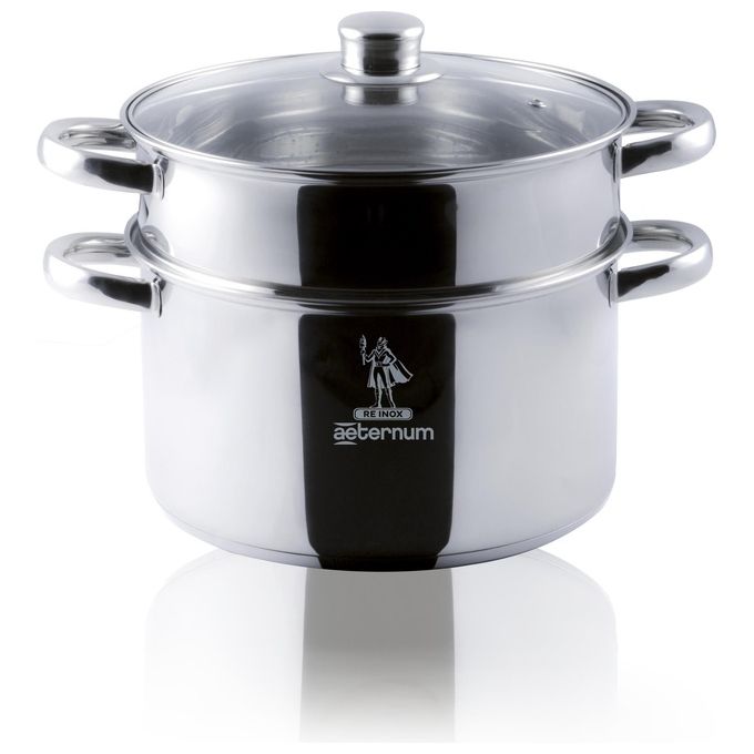 Aeternum AP000082 La Divina Vaporiera in Acciaio Inox 22 cm con Coperchio in Vetro Induzione BPA Free colore Acciaio satinato