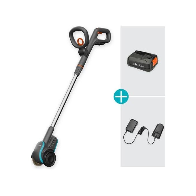 Gardena 14820-20 Spazzatrice Elettrica per Erbacce Batteria 18 V con Tubo Telescopico e Spazzola in Acciaio colore Verde Grigio