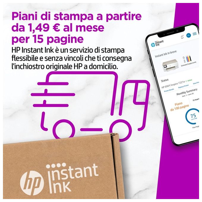 HP 2H2N1B ENVY Inspire 7221e Stampante Multifunzione Inkjet A4 4800x1200 DPI 15 ppm Wi-Fi Fronte Retro colore Bianco