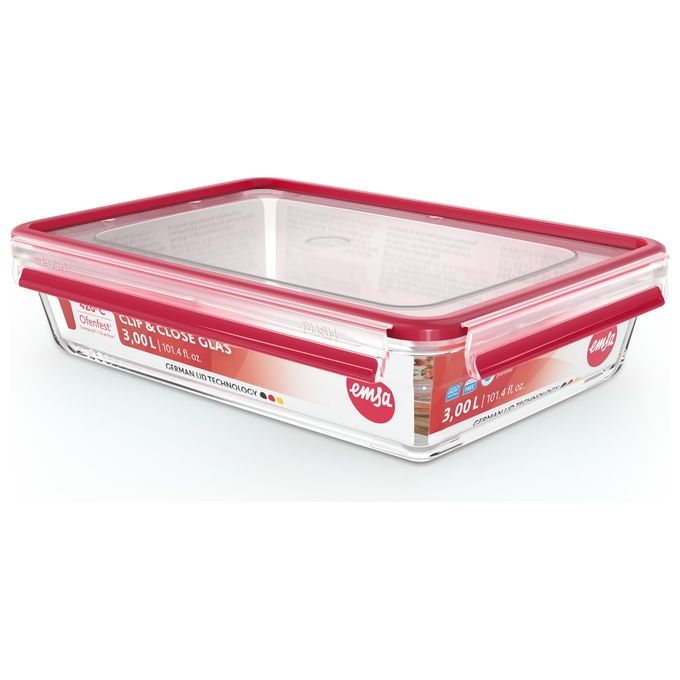 Emsa Clip e Close N1041200 Recipiente per Cibo Rettangolare Scatola 3 Litri Trasparente