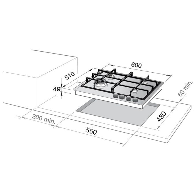 De'Longhi NSL460X Piano cottura a gas 60 cm 4 fuochi con bruciatore doppia corona accensione elettrica integrata valvola sicurezza colore Inox