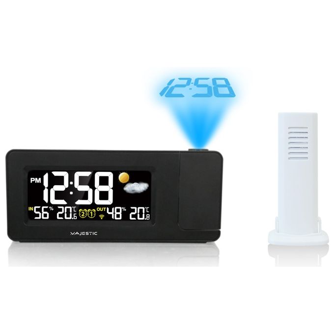 New Majestic WT249 Sveglia Digitale Stazione Barometrica Proiezione Ora Sensore Wireless Temperatura Umidita' Interna Esterna colore Nero