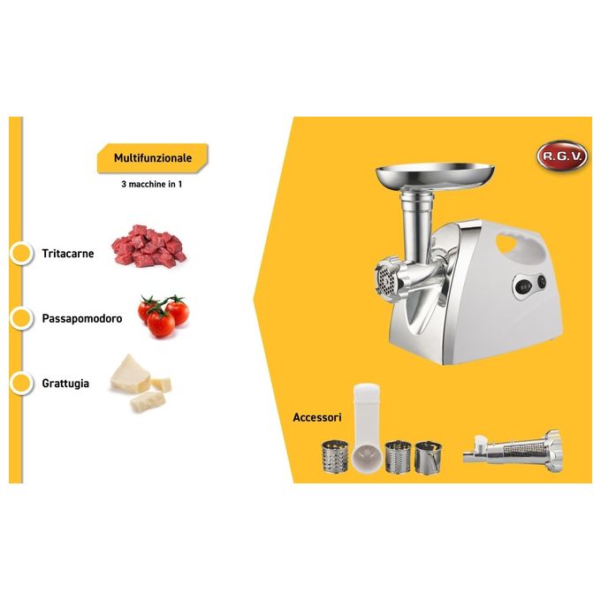 RGV NEW DUETTO PLUS Tritacarne Multifunzione 550 W Passapomodoro Grattugia colore Bianco