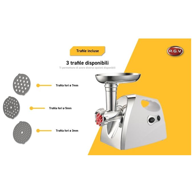 RGV NEW DUETTO PLUS Tritacarne Multifunzione 550 W Passapomodoro Grattugia colore Bianco