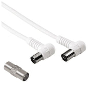 Hama 00205305 Cavo Antenna Coassiale 90° M-F con Adattatore M-M 3 m 75 dB Doppia Schermatura colore Bianco