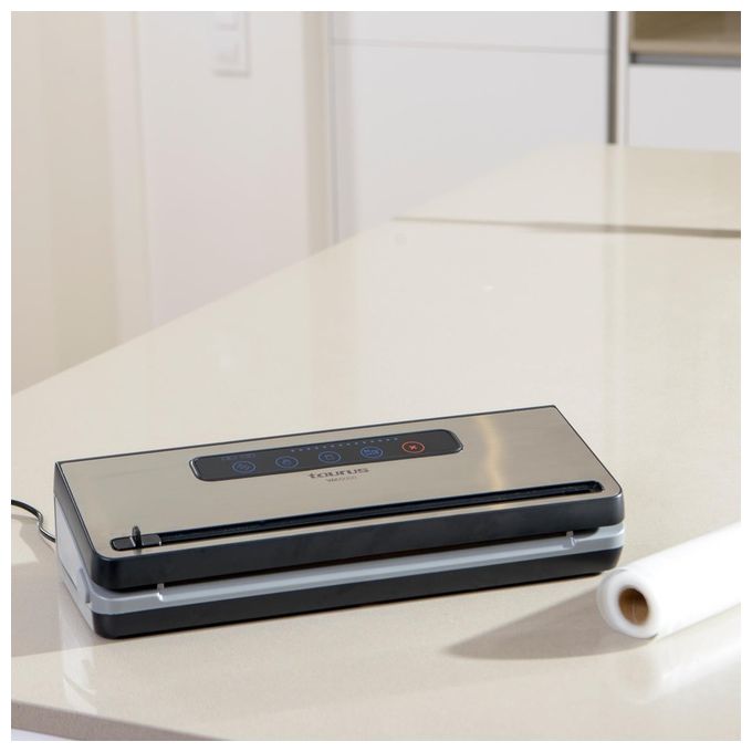 Taurus VAC600 Vac6000 Macchina per Sottovuoto 3 in 1 120 W con Pannello Touch Vassoio Raccogligocce Rimovibile e Taglia-Sacco Integrato colore Nero Acciaio Inossidabile