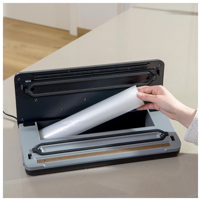 Taurus VAC600 Vac6000 Macchina per Sottovuoto 3 in 1 120 W con Pannello Touch Vassoio Raccogligocce Rimovibile e Taglia-Sacco Integrato colore Nero Acciaio Inossidabile