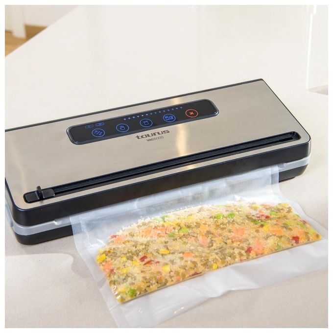 Taurus VAC600 Vac6000 Macchina per Sottovuoto 3 in 1 120 W con Pannello Touch Vassoio Raccogligocce Rimovibile e Taglia-Sacco Integrato colore Nero Acciaio Inossidabile