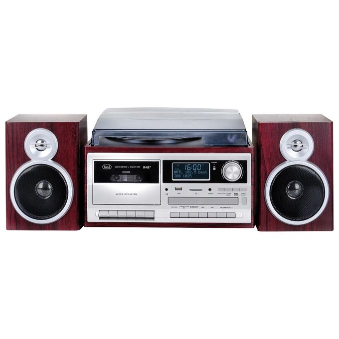 Trevi TT 1072 DAB Giradischi Stereo DAB+ Bluetooth 25W USB SD Lettore Cassette CD Telecomando colore Legno