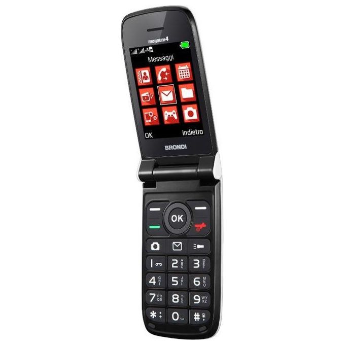 Brondi 10278011 Magnum 4 Telefono Cellulare a Conchiglia Dual SIM Display 2.8'' Flip Attivo Tastiera Retroilluminata Torcia LED colore Bianco