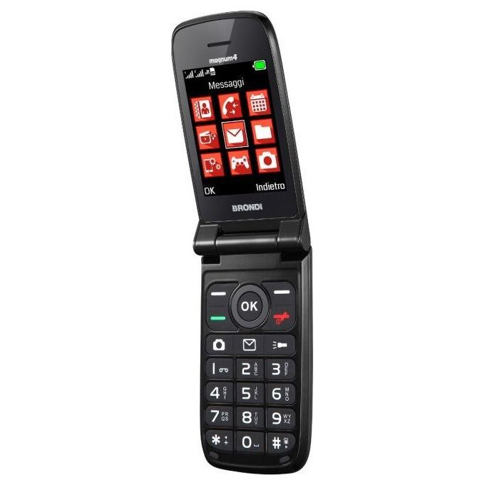 Brondi MAGNUM 4 Telefono Cellulare a Conchiglia Dual SIM 2.8'' Flip Attivo Tasti Grandi Illuminati Torcia LED colore Nero