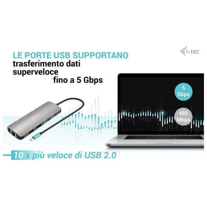 I-tec C31NANOHDM2DOCPD USB-C Metal Nano 2x Display Docking Station + Power Delivery 100 W 2 HDMI 2 USB 3.2 2 USB 2.0 USB-C Gigabit Ethernet colore Argento