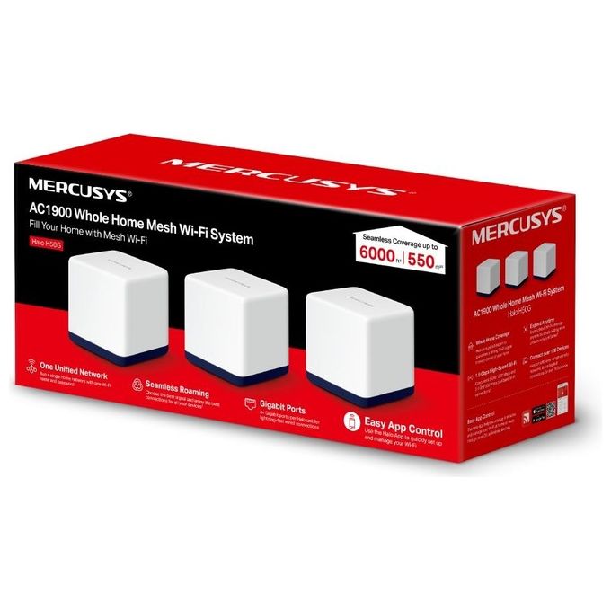 Mercusys HALO H50G(3-PACK) Sistema Mesh Wi-Fi Dual Band AC1900 Mbps Copertura 550 m² 3 Porte Gigabit colore Bianco