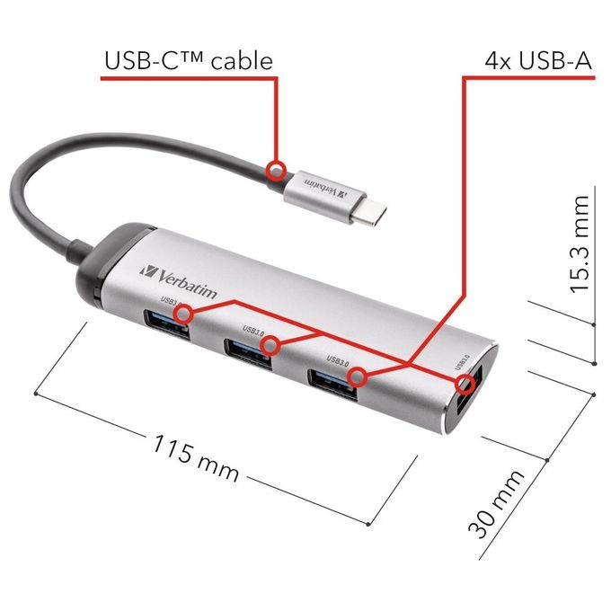Verbatim USB-C Multiporta Hub 4 Porte USB 3.2 Gen 1