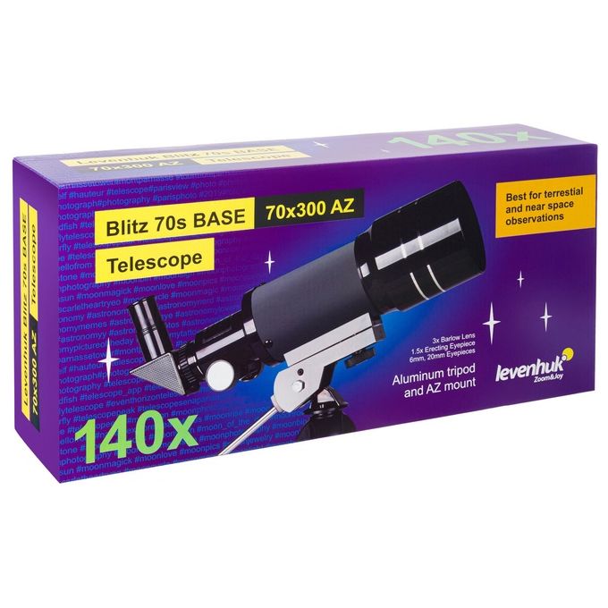 Levenhuk BLITZ 70S BASE Telescopio Rifrattore Achromatico 70 mm Focale 300 mm Montatura Altazimutale colore Grigio