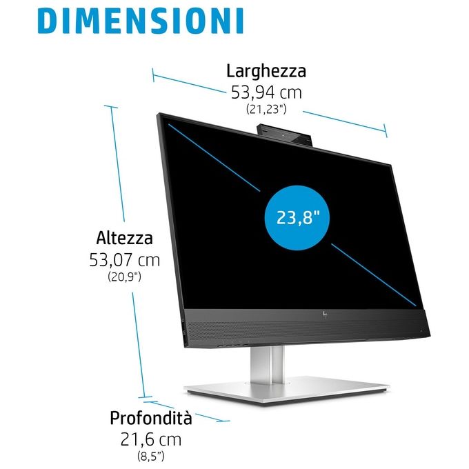 HP 169L0AT E24mv G4 Monitor per Conferenze 23,8'' IPS Full HD 1920x1080 Webcam 5MP Altoparlanti Hub USB HDMI DisplayPort VGA colore Argento