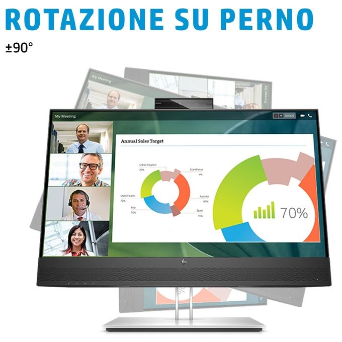 HP 169L0AT E24mv G4 Monitor per Conferenze 23,8'' IPS Full HD 1920x1080 Webcam 5MP Altoparlanti Hub USB HDMI DisplayPort VGA colore Argento