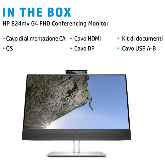 HP 169L0AT E24mv G4 Monitor per Conferenze 23,8'' IPS Full HD 1920x1080 Webcam 5MP Altoparlanti Hub USB HDMI DisplayPort VGA colore Argento